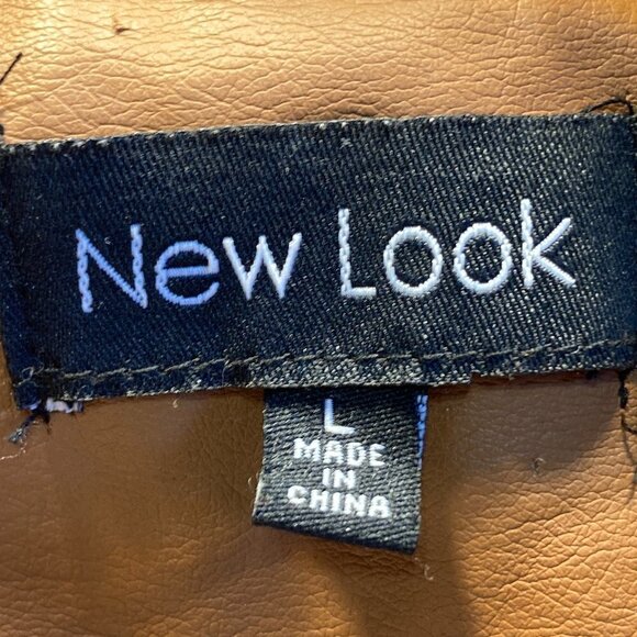 New Look SZL Brown Faux Leather Bomber Jacket Wardrobe Staple Moto Aviator Retro - Picture 9 of 11